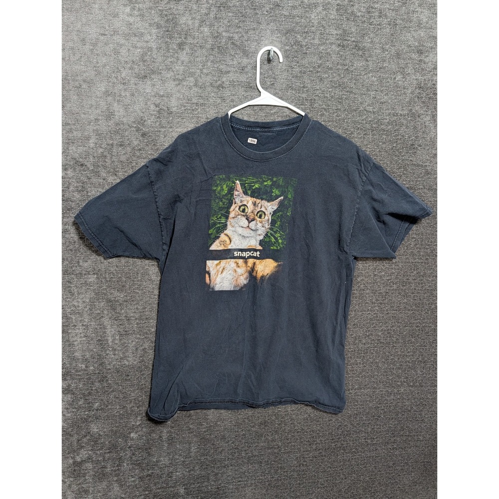 Snapcat Graphic T-Shirt Mens Large Faded Black Short Sleeve Cat Selfie Tee